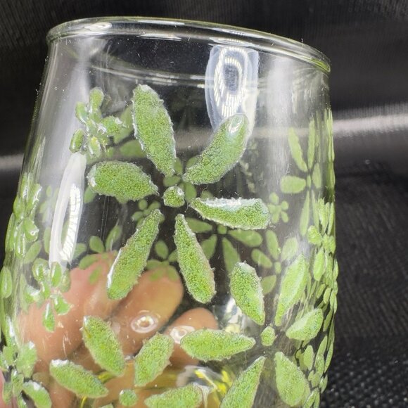 Libbey Green Lowball Glasses With Embossed Floral Design Cups Set 4 Cups 3.5inch - Picture 5 of 10